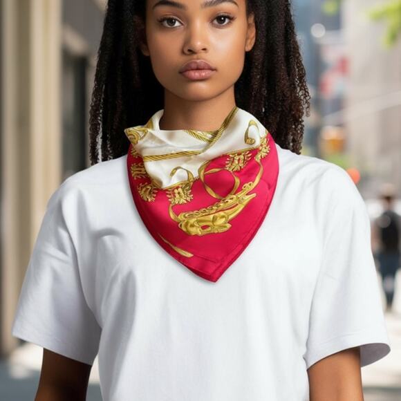 Hermes Les Cavaliers d'Or Silk Scarf Red and Gold - Picture 4 of 11